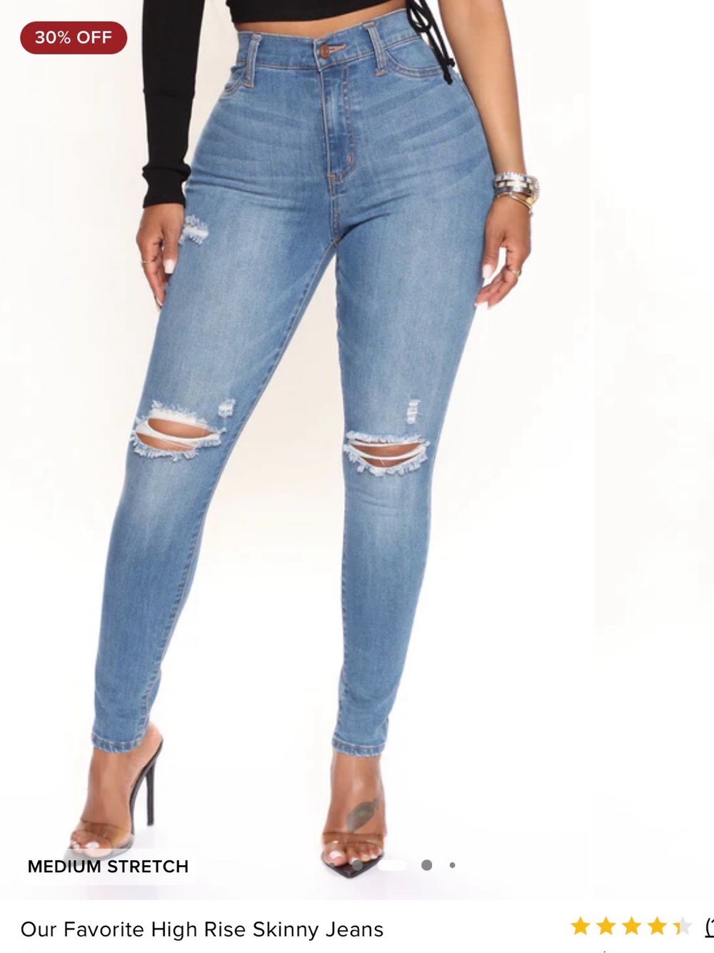 Fashion Nova Medium Wash High-Rise Ripped Skinny Jeans - Blue - Picture 1 of 7